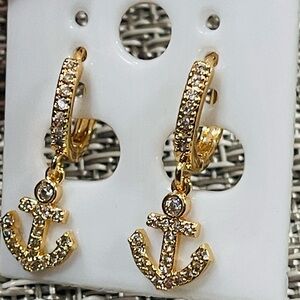 Sparkling Gold plated Anchor Drop Earrings